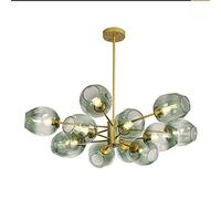 KXEcoLife Plafonnier étoile E27, sphère en Verre soufflé à la Main, Lustre Nordique Moderne Sputnik, Lustre à Branches Style Milieu du siècle, Abat-Jour Vert, 12 têtes.