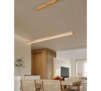 KXEcoLife Suspension linéaire avec télécommande, Lampe LED dimmable pour Table à Manger, Lampe Design en Bois, Lustre pour Chambre, Cuisine ou Bureau (Bois, 80 cm)