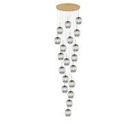KXEcoLife Suspension pour escalier de Villa, Style Milieu du siècle, avec Globe en Verre soufflé à la Main, plafonnier Long à Hauteur réglable, Base en Acier Inoxydable, Grand Lustre (18 lum