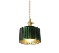 KXEcoLife Suspension Vintage en Verre Vert, Lampe Unique à Rayures, culot E27, idéale pour îlot de Cuisine, Salle à Manger, Chambre ou Maison de Campagne.