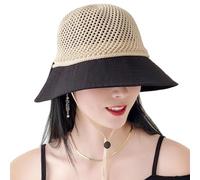 KXF Chapeau de soleil pour femme à large bord en maille pliable avec cordon de menton amovible et nœud pour queue de cheval, chapeau de soleil pour vacances, été, plage, randonnée, ajustement