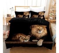 KXHHYB Parure de lit 3D Lion 220 x 240 cm - Noir - Motif Animaux - Fermeture éclair cachée - Microfibre Réversible - Housse de Couette moderne et taie d'oreiller Lion marron (Style 2, 220 x 240 cm)