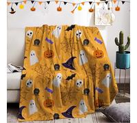 KXHHYB Plaid Halloween 150x200,Chauve-Souris citrouilles tête de Mort Flanelle Couverture Moelleuse araignées Webs Couverture Douillette pour canapé(Orange, 150x200cm)