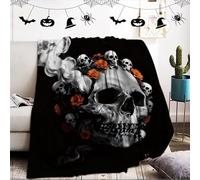 KXHHYB Plaid Halloween,Chauve-Souris citrouilles tête de Mort Flanelle Couverture Moelleuse araignées Webs Couverture Douillette pour canapé (Noir F, 150x200cm)