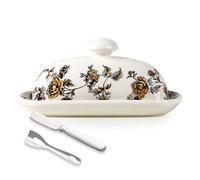 KXKJRYB Beurrier en grès avec couvercle, porte-beurre avec couteau, récipient à beurre en céramique pour décoration d'intérieur, bon cadeau de cuisine (blanc)