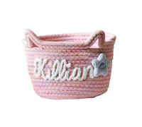 KXKJRYB Panier de Rangement Jouets Chat Oreilles Personnalisable Tissé Rose Nom Brodé Cadeau Déco Animal