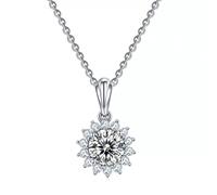KXQYIKYI 1 carat Moissanite Sun Flower Pendant Collier pour femmes 925 Mariage en argent sterling étincelant