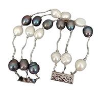 KXQYIKYI 3 brins Connecteur de charme argenté Culturé d'eau douce Baroque Baroque Perle Bracelet de perle de riz noir