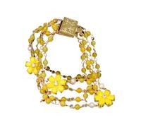 KXQYIKYI 8 '' 5 lignes blanc perle citron quartz jaune jade cristal pave fleuring wrap bracelet for dame