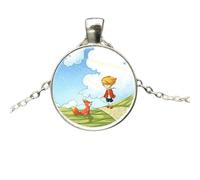 KXQYIKYI Accessoires Sterling Silver Fox Collier pour femmes et hommes, renard sous la lune Little Prince Collier Glass Dome Collier, Fox Girl Initial Collier, Fox Bijoux pour femmes, bijoux Therian
