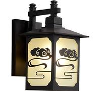 KXQYIKYI American Barn Outdoor Wall Light Black Metal 13 ”Chinois Lantern High Radre rectangulaire Lampe en Verre satiné Style Japonais Patio imperméable Patio/Porche E27 / E26