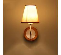 KXQYIKYI Applique Murale européenne avec Abat-Jour Rond en Lin - Applique Murale en Bois E27 pour Chambre à Coucher, Lampes de Chevet, Salon, Couloir, allée, café, étude, Spots muraux, Cristal