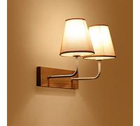 KXQYIKYI Applique Murale européenne avec Abat-Jour Rond en Lin - Applique Murale en Bois E27 pour Chambre à Coucher, Lampes de Chevet, Salon, Couloir, allée, café, étude, Spots muraux, Cristal