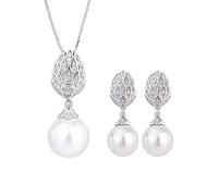 KXQYIKYI Boucles d'oreilles à collier avec pendentif en perles blanches de 12 à 14 mm pour femmes Ensembles de bijoux de mariage en diamant à haute teneur en carbone