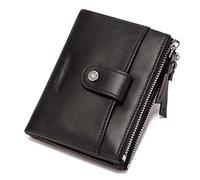 KXQYIKYI Hommes de Poche de Monnaie en Cuir Authentique Petit Support de Cartes Mini-Fermeture à glissière Double Portefeuille Mince Masculin (Noir)