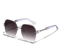 KXQYIKYI Lunettes de soleil tendance sans cadre avec chaîne exquise pour homme et femme - Grande monture carrée - Coupe diamant - UV400