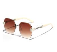 KXQYIKYI Lunettes de soleil tendance sans cadre avec chaîne exquise pour homme et femme - Grande monture carrée - Coupe diamant - UV400