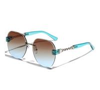 KXQYIKYI Lunettes de soleil tendance sans cadre avec chaîne exquise pour homme et femme - Grande monture carrée - Coupe diamant - UV400