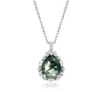 KXQYIKYI Natural Green Moss Agate Pendant 925 Sterling Sliver Collier pour femmes Bijoux à chaîne de 45 cm