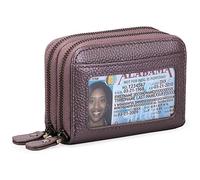 KXQYIKYI Portefeuille en cuir avec blocage RFID pour femme - Petit portefeuille à deux volets avec poche zippée et fenêtre pour carte d'identité, A25 Violet nacré