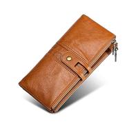 KXQYIKYI Portefeuille pour Femme en Cuir Véritable Porte-Cartes Vintage Long Embrayage Portefeuilles Voyage Téléphone Sac à Main avec Blocage RFID, Marron, HEHDOOEBH-B0B6PV5T91
