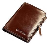 KXQYIKYI Portefeuille pour Hommes, Couche de tête en Cuir de Vache, Sac de Poche, Fermeture éclair, Position Multi-Cartes, Fixation Verticale Courte