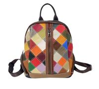 KXQYIKYI Sac à main en cuir vintage coloré patch show femmes sac à dos de voyage en treillis