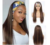 KXW Faits saillants Perruque avec Bandeau, Perruque de Cheveux Humains, Perruque surlignée, Perruques Bandeau, Marron avec des Reflets blonds Aucun Perruques Avant de Lacet (8-28in / 20-70cm)