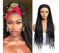 KXW Perruques tressées avec Bandeau pour Femmes, Perruque tressée avec Bandeau synthétique Long, Perruques sans Lacet, Perruques tressées avec Bandeau (3 Couleurs, 66 cm)(Color:1B)