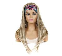 KXW Perruques Bandeau tressé pour Femmes Noires, Longues Perruques tressées avec Bandeau attaché, Perruque Tresse boîte Cheveux au Crochet, Style Hip hop Punk (4 Couleurs, 18in / 45cm)