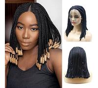 KXW Perruques Courtes tressées Bob pour Femmes Perruque Avant en Dentelle, boîte à Cheveux synthétiques africains Perruques en Dentelle tressée Perruque au Crochet pour Tous Les Jours (Noir,30-40 cm)