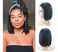 KXW Perruques tressées à Bandeau Court pour Femmes, Perruque tressée de Cheveux synthétiques africains avec boîte de bob Court avec Bandeau Turban attaché (Version 3.0, 10 pouces/25 cm)(Color:Braide