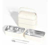 KXWDKJ Boîte Repas Mon Bento Lunch Box Couverts Inclus Parfaits Pour les en-Cas et les Sandwichs (Beige,2-layer)