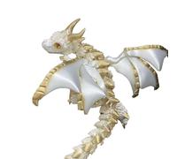 KXWDKJ Dragon imprimé 3D Jouet avec ailes Articulation intégrale du corps 2 cornes pour décoration de bureau - 40 cm, or blanc