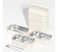 KXWDKJ Mon Bento Lunch Box Bento Lunch Box Couverts Inclus Parfaits Pour les Pique-Niques Scolaires (Beige,3-layer)