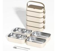 KXWDKJ Mon Bento Lunch Box Bento Lunch Box Couverts Inclus Parfaits Pour les Pique-Niques Scolaires (Khaki,4-layer)