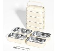 KXWDKJ Mon Bento Lunch Box Bento Lunch Box Couverts Inclus Parfaits Pour les Pique-Niques Scolaires (Beige,4-layer)