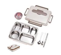 KXWDKJ Mon Bento Mon Bento Lunch Box Doublure Amovible en Matériau 304 de 2 L, Comprenant des Couverts et un Sac Isotherme, Idéale Pour les Pique-Niques Scolaires et les Voyages (Beige)
