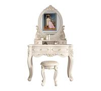 KXWOQ3ED Coiffeuse Victorienne Blanche 80 cm/100 cm, Table de Maquillage avec Tiroirs, Miroir Ovale et Tabouret Rembourré pour Femmes et Filles(100x47x162cm)