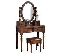 KXWOQ3ED Coiffeuse Vintage avec Miroir Réglable, Table de Maquillage Antique avec Tabouret Rembourré et 4 Tiroirs Chambre à Coucher Meuble