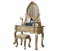 KXWOQ3ED Coiffeuse Vintage, Ensemble de Table de Maquillage pour Chambre à Coucher avec Miroir Ovale, 4 Tiroirs et Tabouret Rembourré pour Femmes et Filles(106x48x160cm)