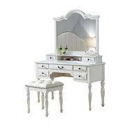 KXWOQ3ED Ensemble de Coiffeuse en Bois avec Miroir et Tabouret, Table de Maquillage Vintage avec 7 Tiroirs pour Filles et Femmes(White)