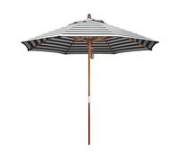 KXWOQ3ED Parasol Rond en Bois de Jardin - Rayé Noir et Blanc, 2.7m avec Poulie de Levage, 8 Baleines Tissu Polyester pour Patio, Terrasse, Piscine