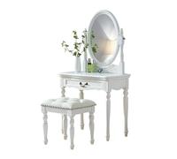 KXWOQ3ED Table de Maquillage de 80 cm, Coiffeuse de Chambre avec Miroir Ovale, Tabouret Rembourré et Tiroir de Rangement pour Filles et Femmes(White)