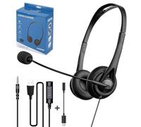 KXYINOS Casque USB avec microphone pour ordinateur portable, casque filaire 3 en 1 avec microphone antibruit et commandes audio, casque réglable pour bureau, centre d'appel, cours en ligne, équipes