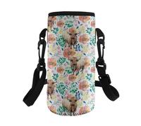 Kxyudcn Porte-bouteille d'eau portable Kawaii avec sangle pour filles, voyage, école, Vache Highland Floral, Taille unique, Ensemble cartable