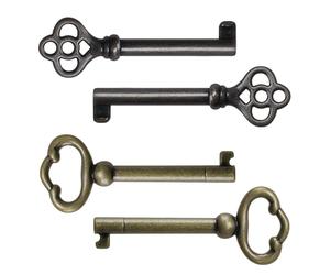 KY-2AB et KY-3AB Lot de 4 clés squelettes à barillet creux universelles en laiton antique pour portes d'armoires vintage antiques, tiroirs de commode, horloges de grand-père