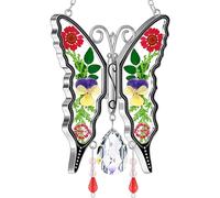 KY&BOSAM Crystal Butterfly Suncatchers for Windows Hanings Stained Glass Wind Chimes with Metal Charms Colorful Rainbow Prisms Garden Decor for Mom Grandma Christmas Wedding Gifts 8" Hanging Ornament