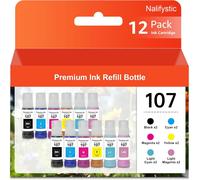 KYAOAYO-107 Encre Compatible Avec Les Bouteilles D'Encre Multipack Ep 107 Pour Ecotank Et-18100 (Paquet De 12 2Noir/2Cyan/2Magenta/2Jaune/2Cyan Clair/2Magenta Clair)