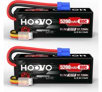 KYAOAYO-11,1V Lipo Batterie 3S 5200Mah 80C Boîtier Rigide Batterie Rc Batteries Avec Connecteur Ec5 Pour Rc Échelle Hélicoptère Véhicules Voiture Camion Bateau Hobby (Lot De 2)